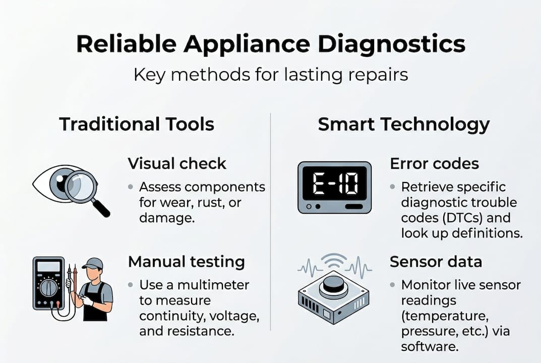 Infographic of appliance diagnostics tools and methods