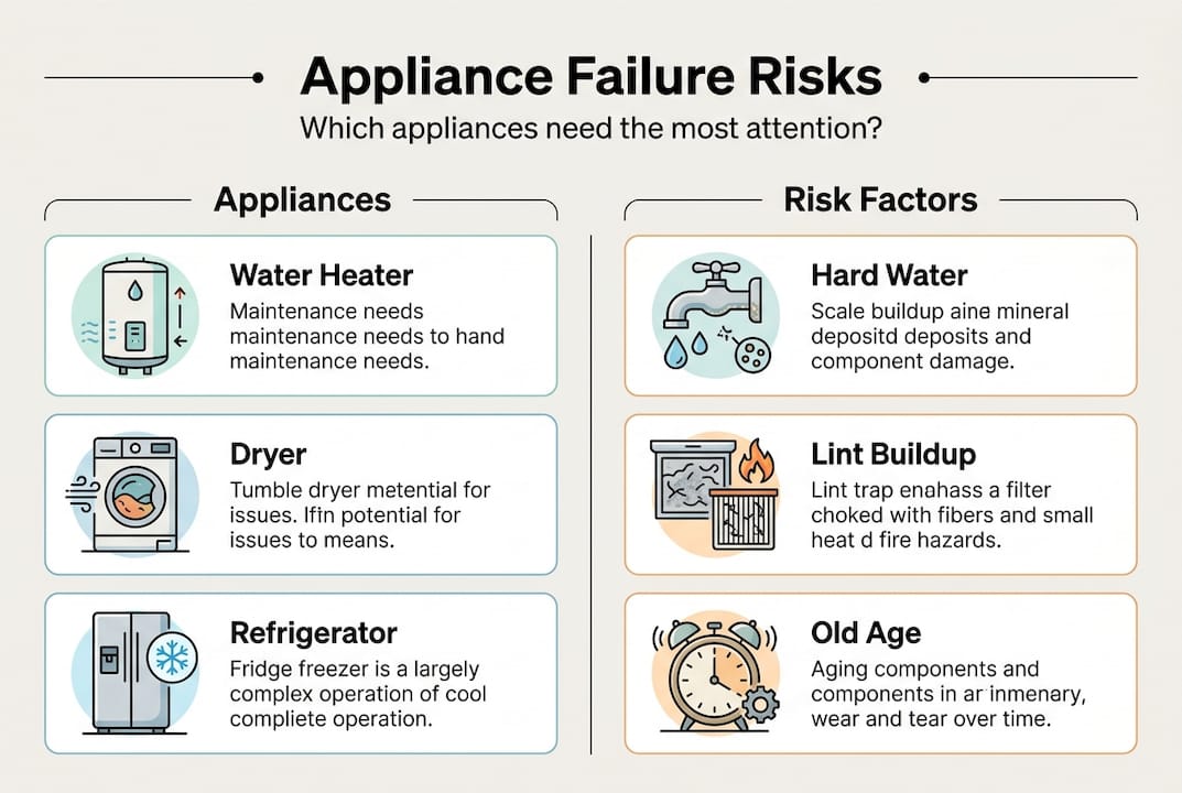 Infographic with common appliance risks and failure factors