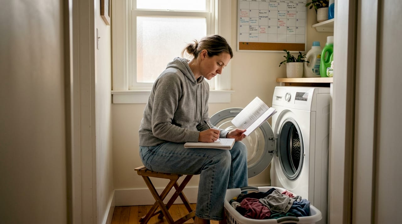 Homeowner noting washer information for repair