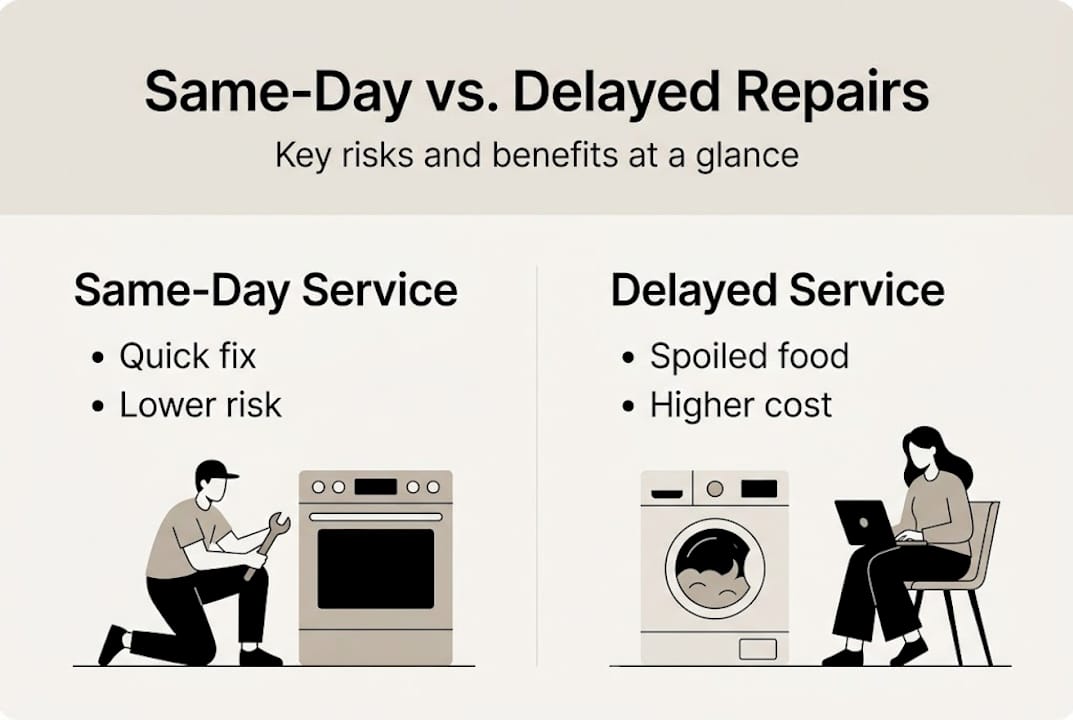 Infographic comparing same-day and delayed appliance repair