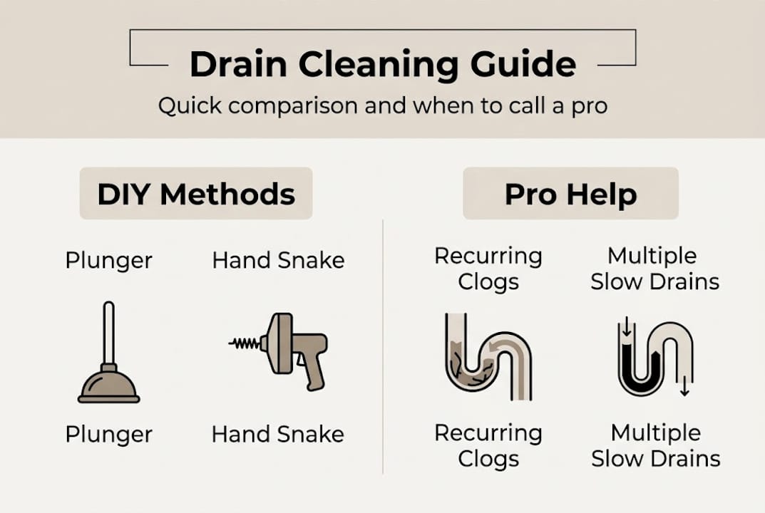 Infographic comparing DIY and professional drain cleaning
