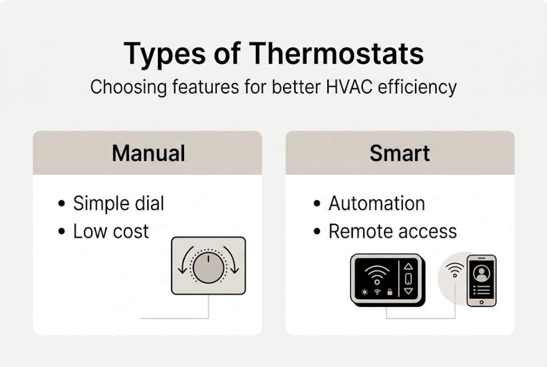 Infographic showing thermostat types and features