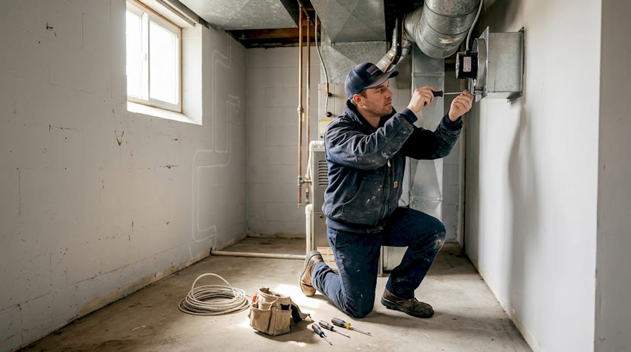 Installer adjusts HVAC zoning duct damper
