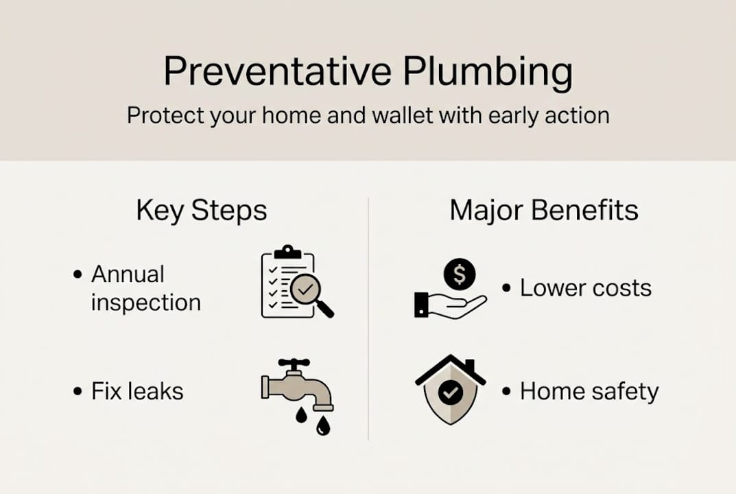Infographic of main preventative plumbing steps and benefits