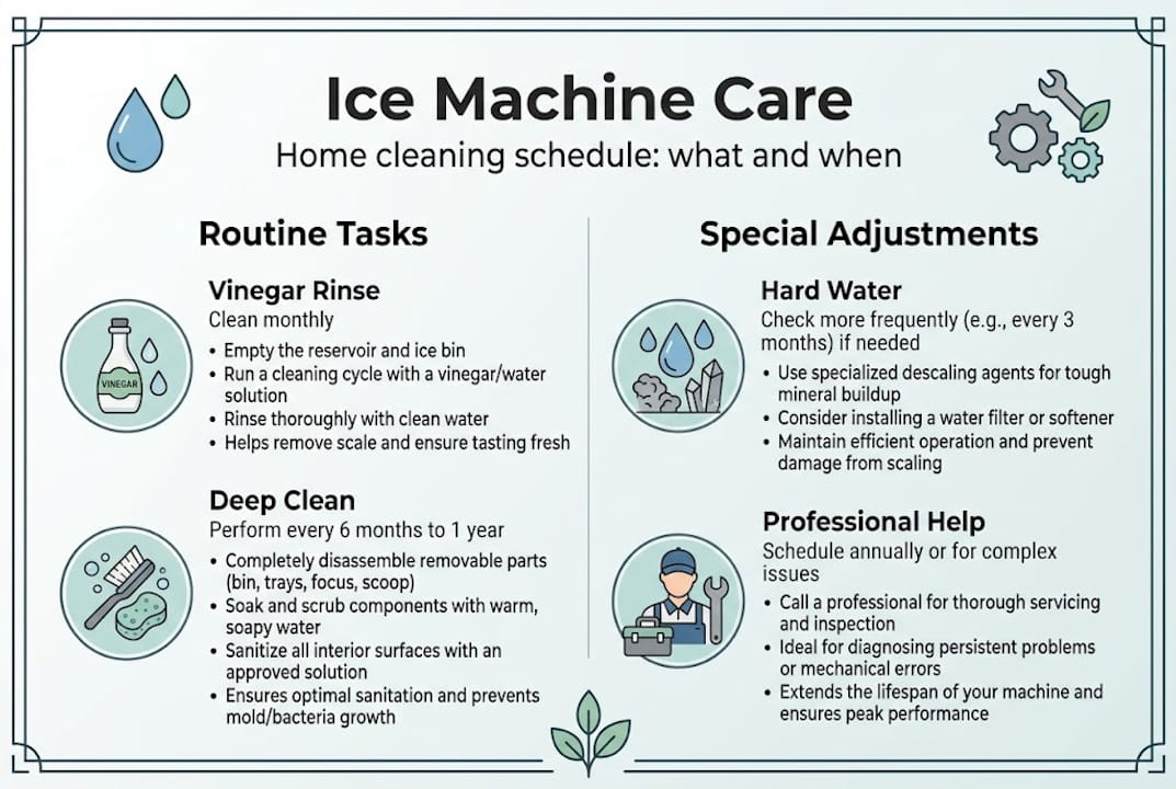 Infographic showing ice machine cleaning schedule