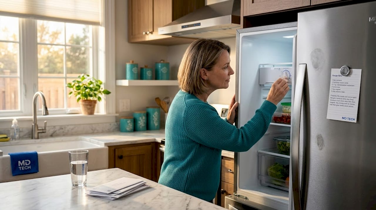 Person sets refrigerator temperature dial