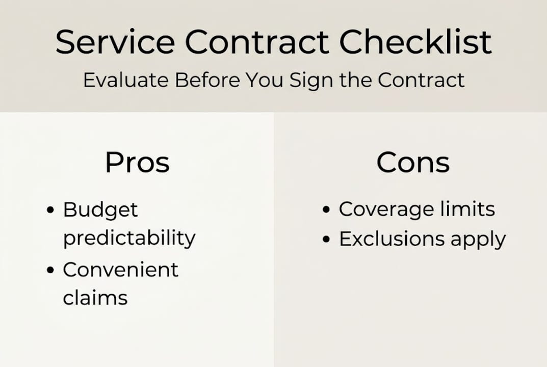 Infographic shows service contract pros cons checklist