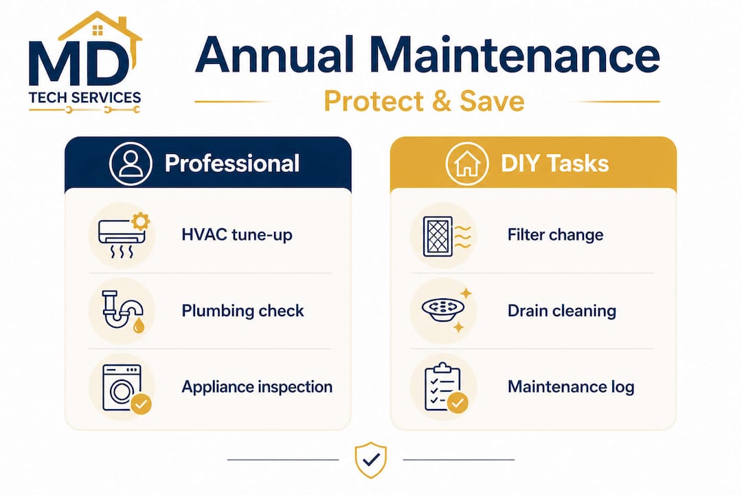Infographic splits maintenance into professional and DIY tasks