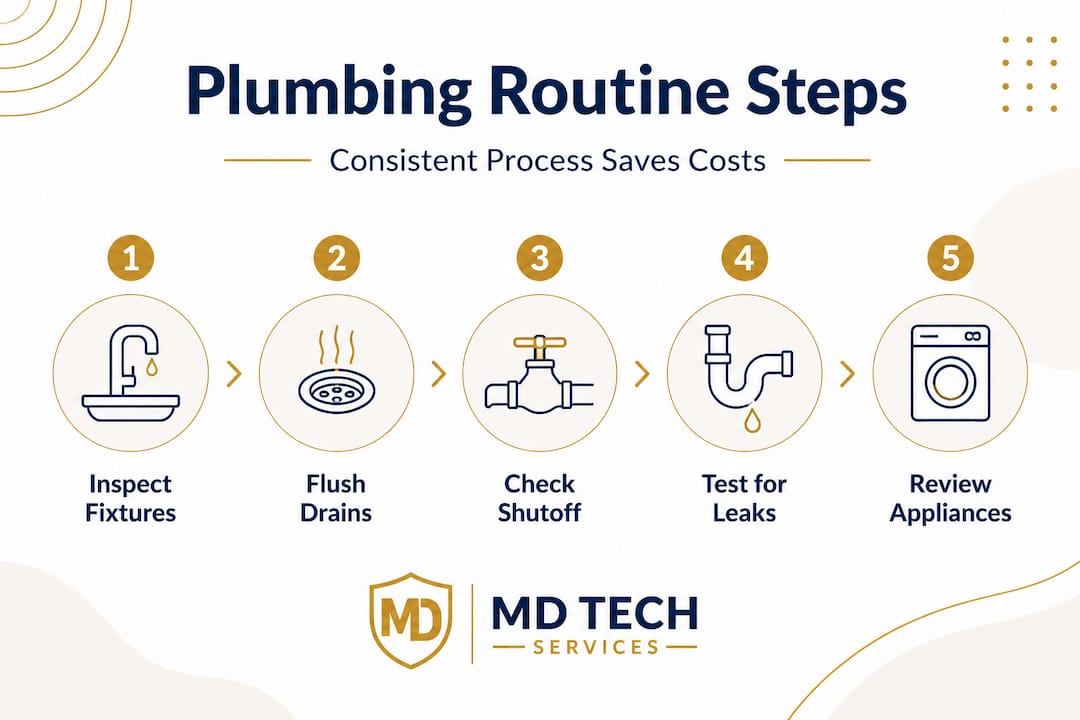 Infographic of plumbing maintenance steps in home