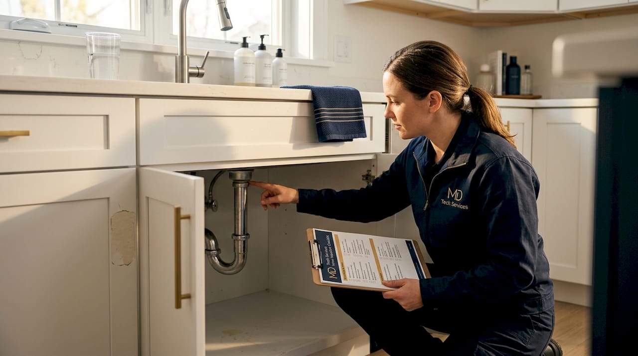 Homeowner checking kitchen sink vent pipe