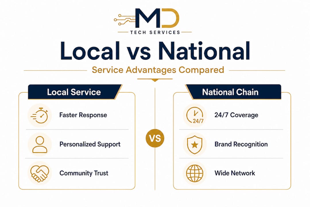 Infographic comparing local service and national chain advantages
