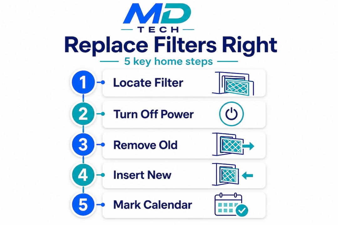 Infographic showing main steps to replace home appliance filters