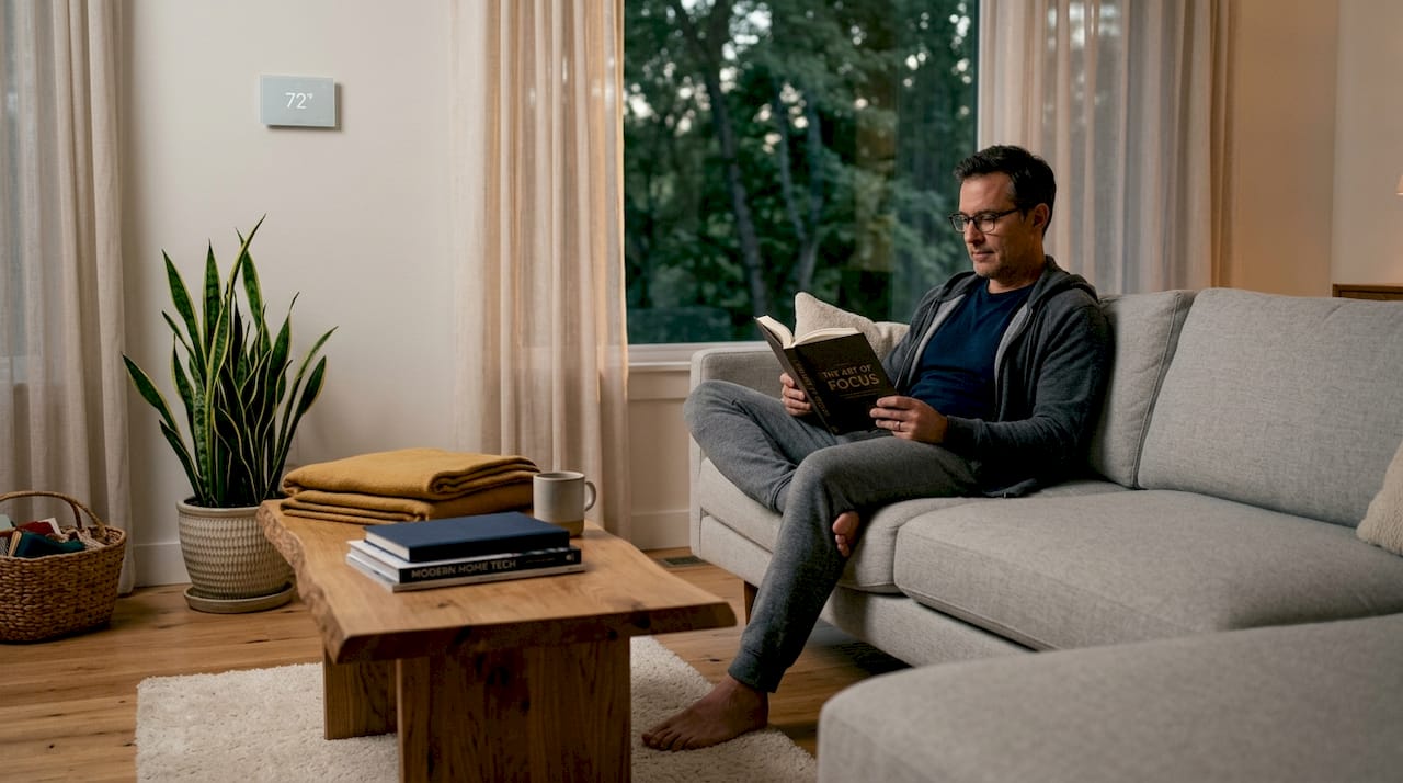 Man enjoying radiant heated living room