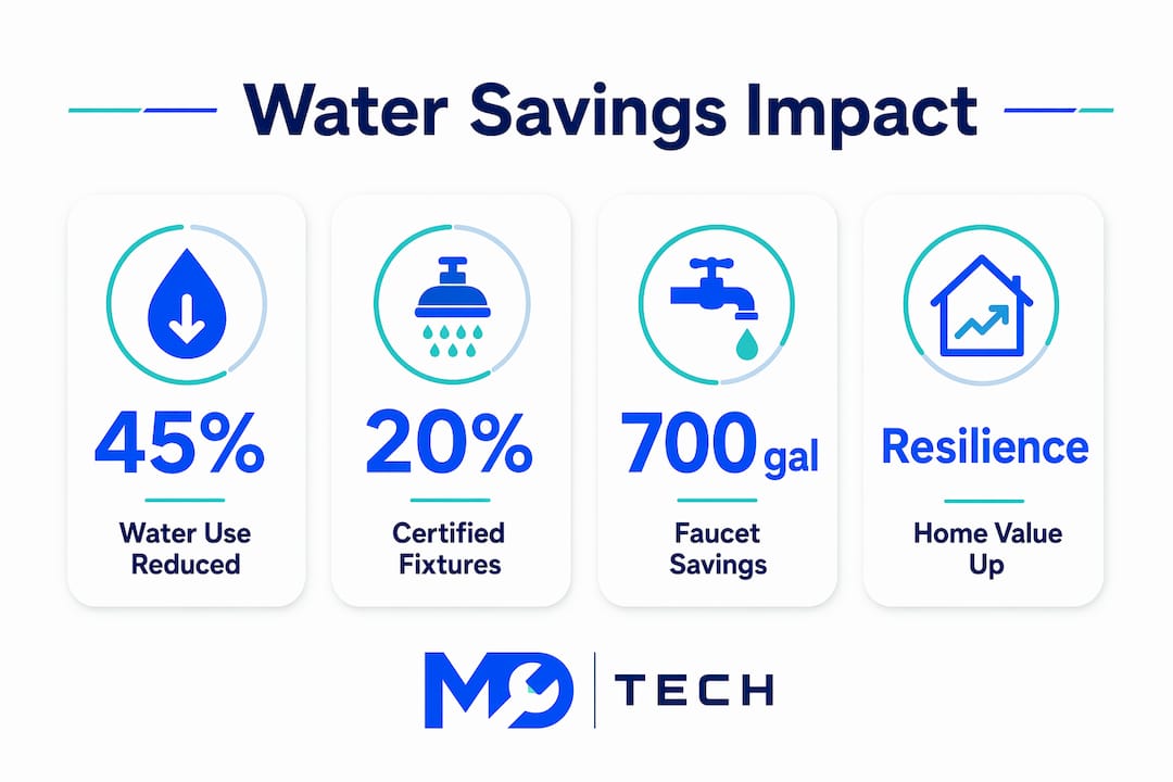 Infographic showing water savings and eco plumbing benefits