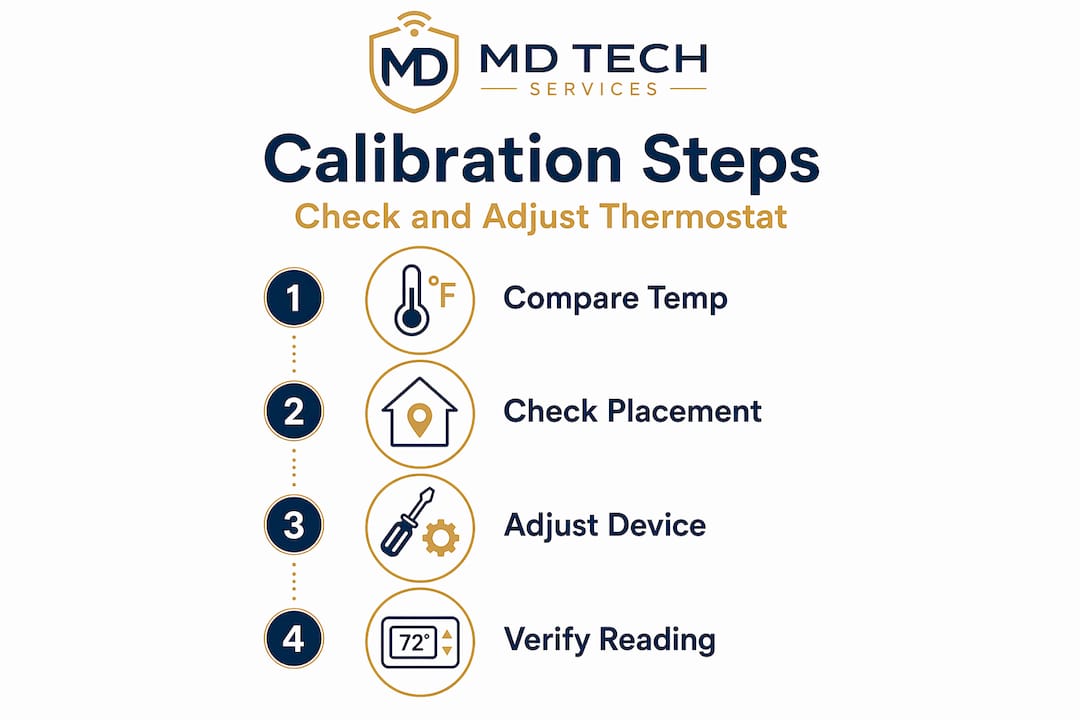 Infographic showing thermostat calibration steps
