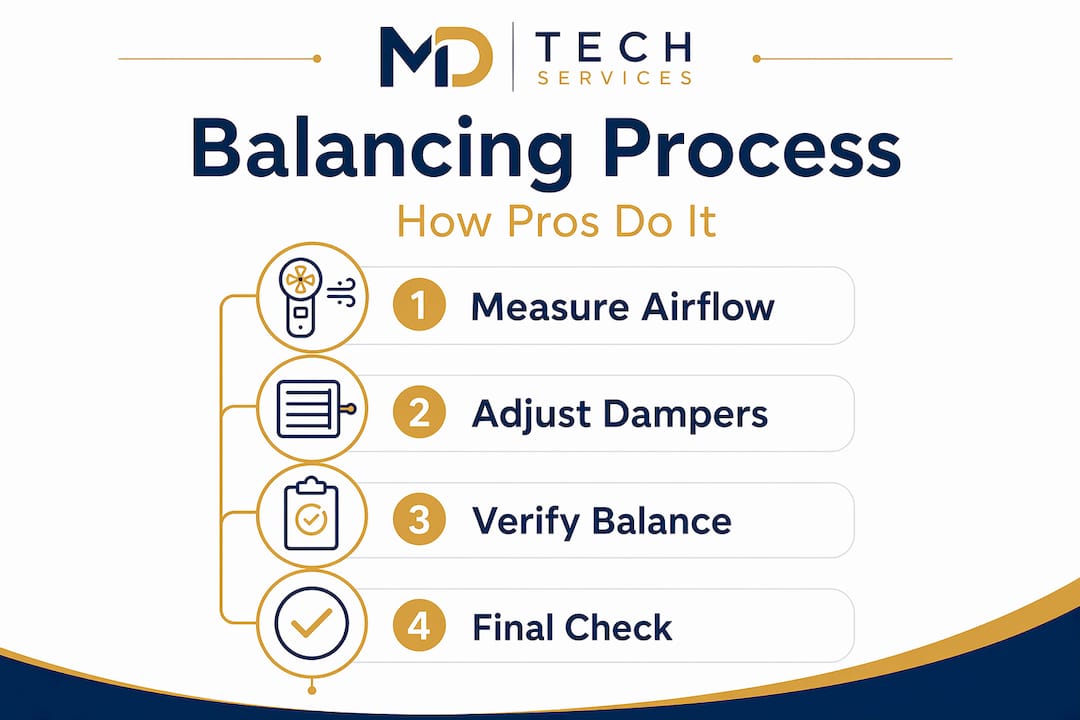 Infographic showing steps in professional airflow balancing