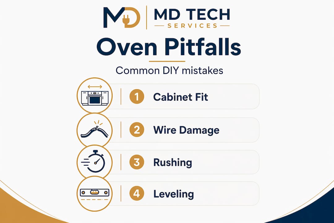 Vertical infographic showing common oven installation mistakes