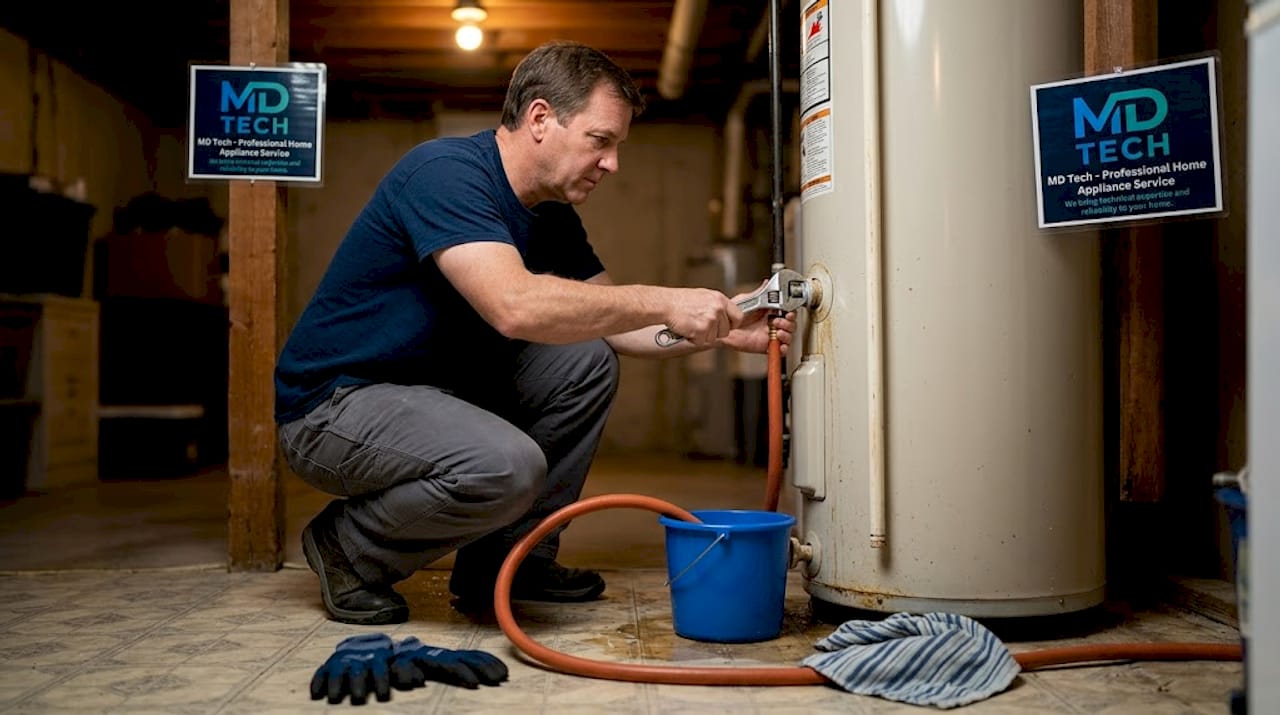 Homeowner removing water heater pressure relief valve