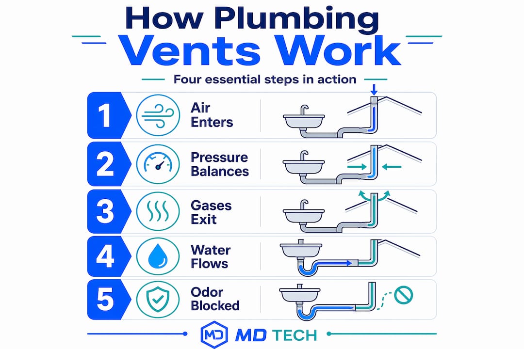 Infographic showing plumbing vent process steps
