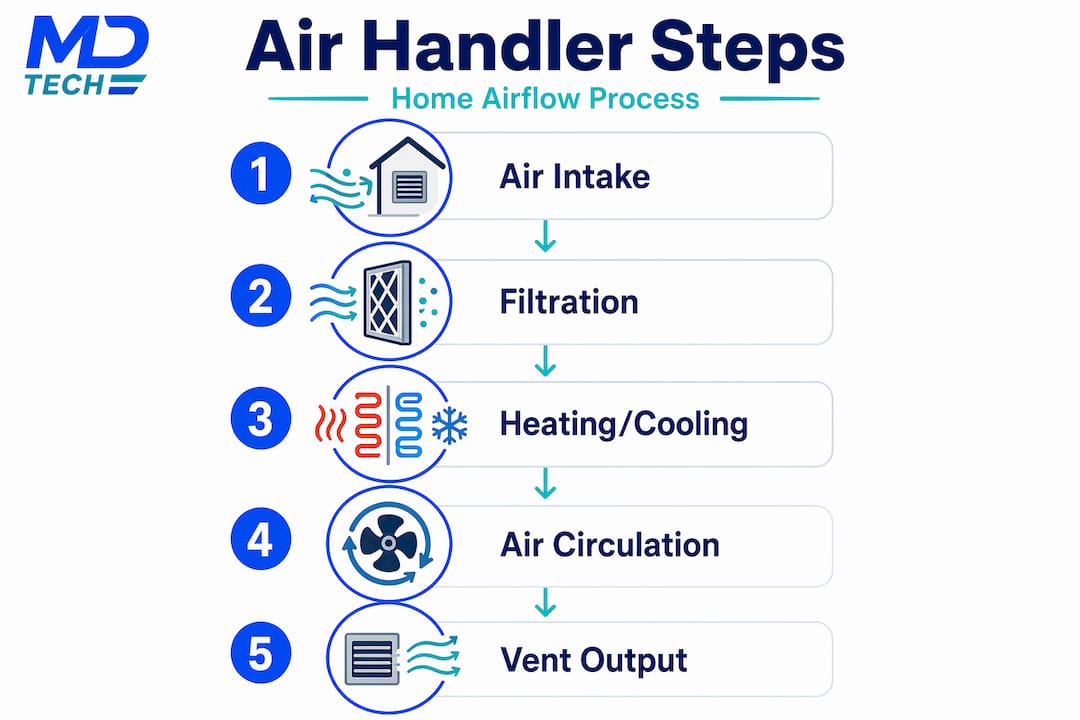 Infographic with five steps of air handler operation