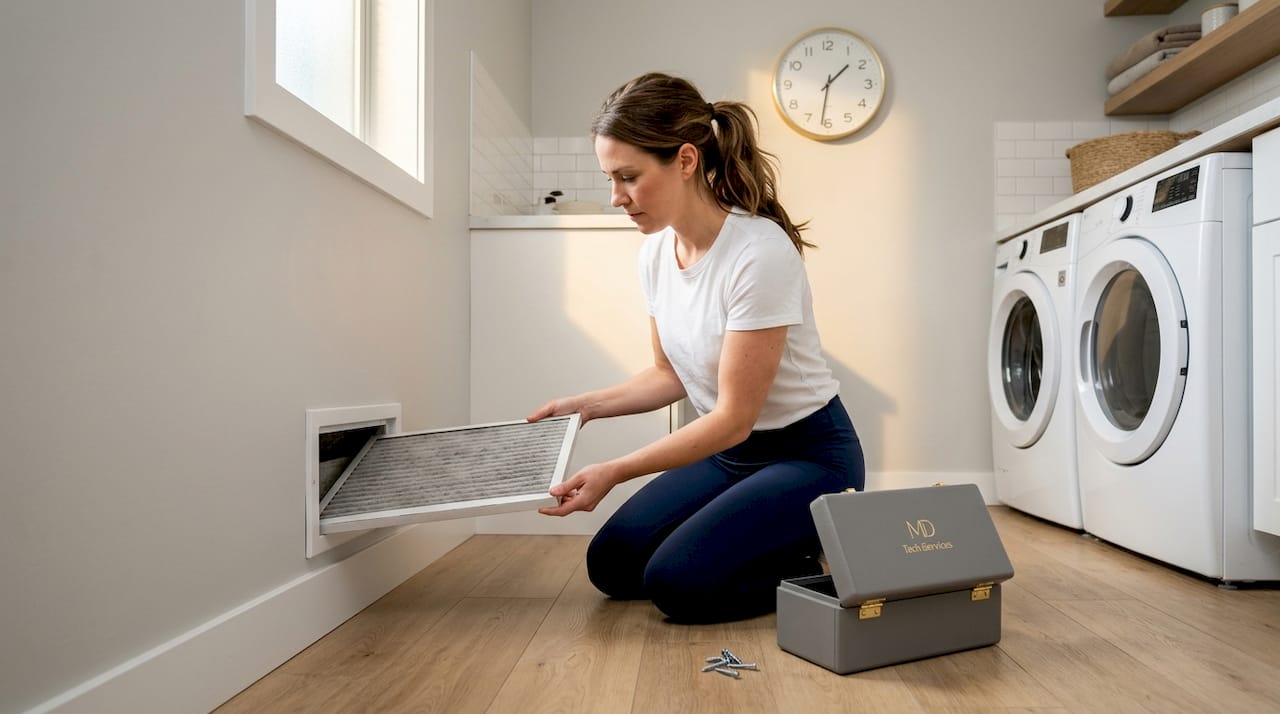 Woman replacing home HVAC air filter