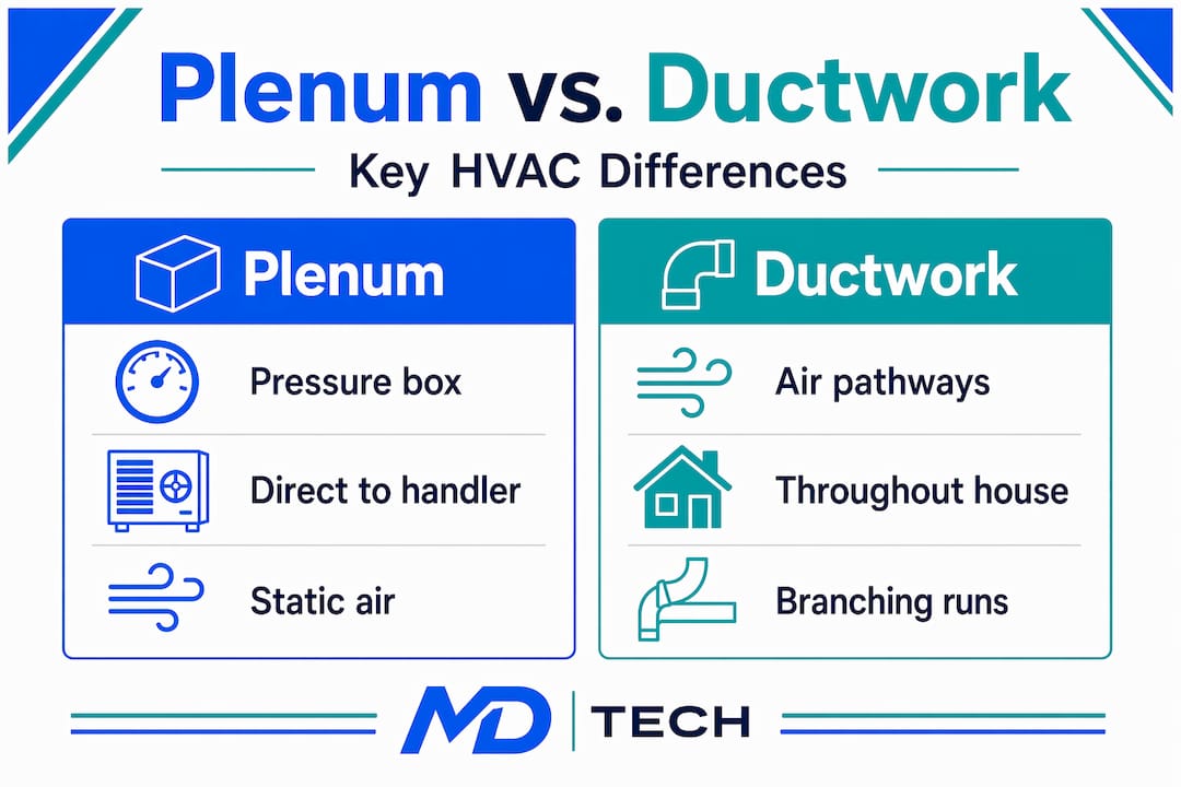 Infographic comparing plenum and ductwork features