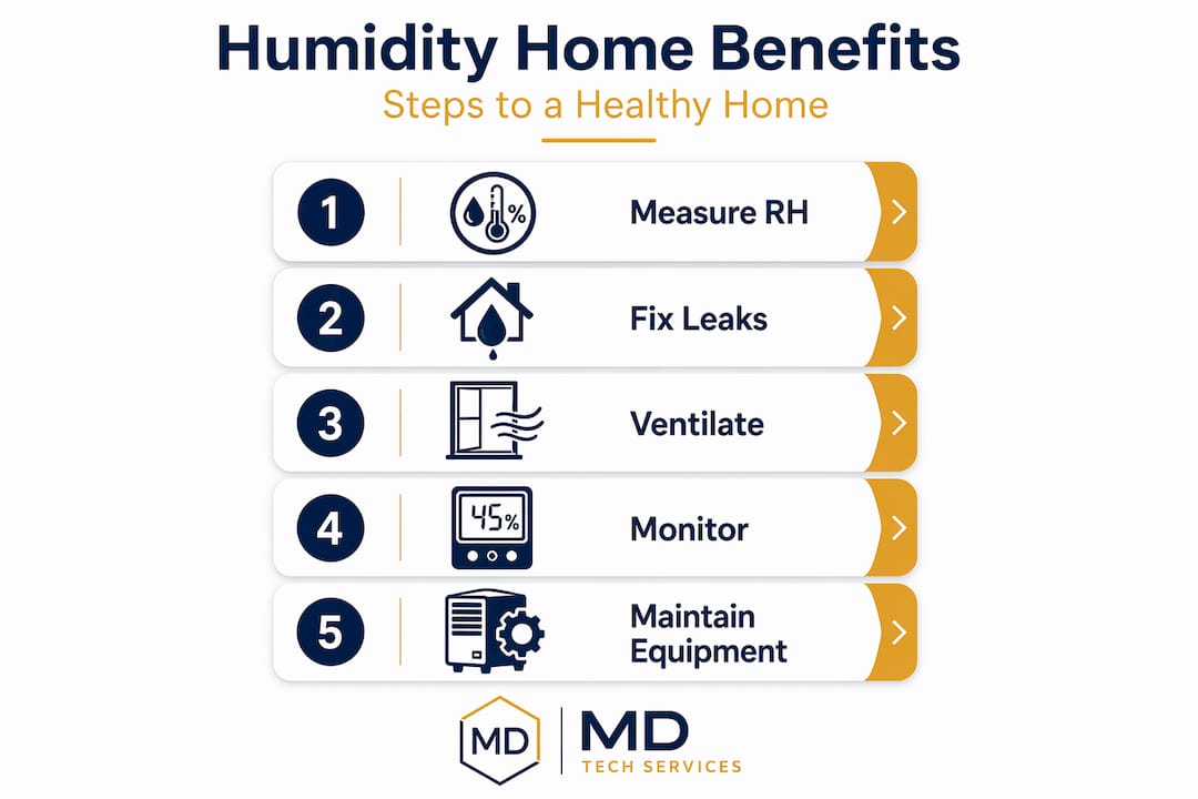 Infographic illustrating healthy home humidity steps