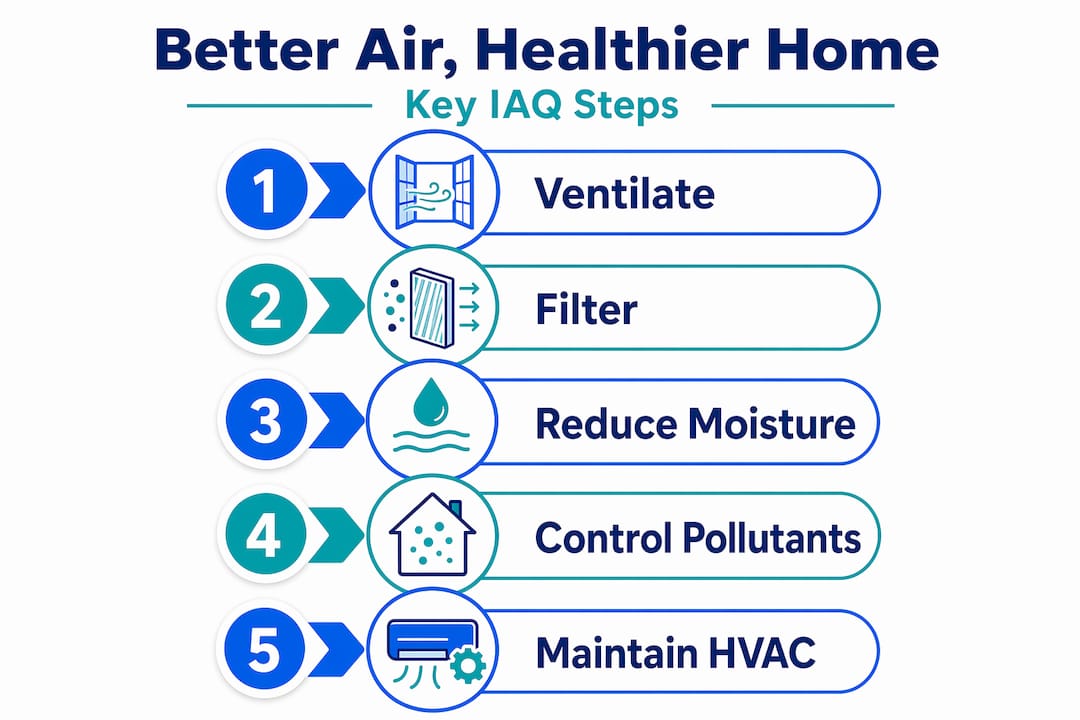 Infographic with five steps to improve indoor air quality