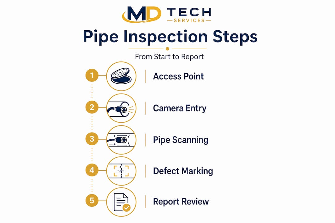 Infographic of pipe inspection 5-step process
