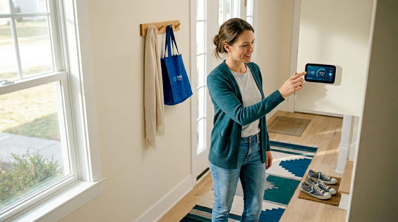 Homeowner adjusting thermostat settings