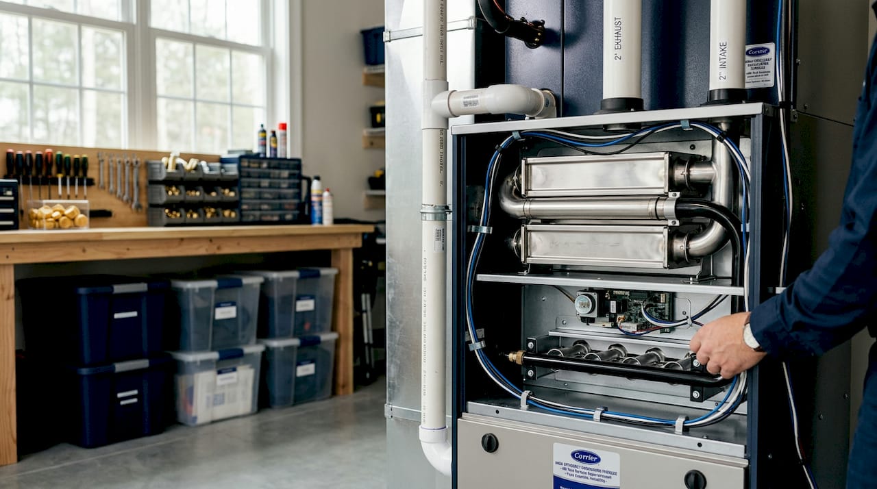 Close-up of high-efficiency furnace internal parts