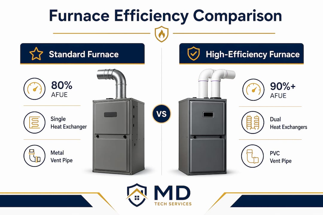 Infographic comparing standard and high-efficiency furnaces
