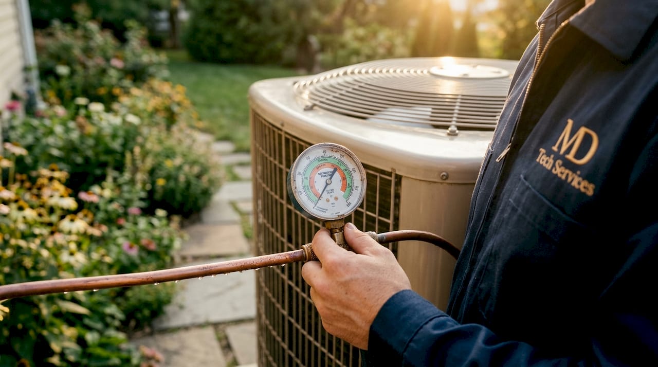 Close-up of refrigerant gauge on AC unit