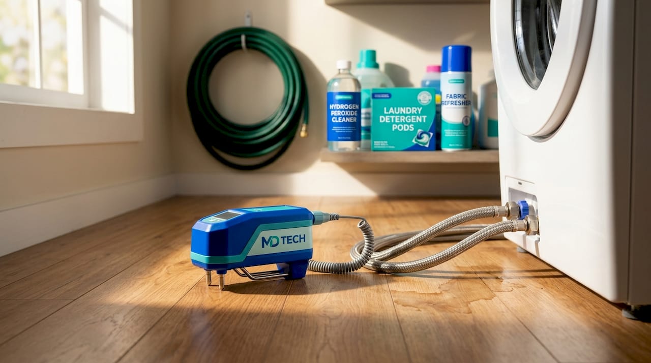 Leak detector on laundry room floor