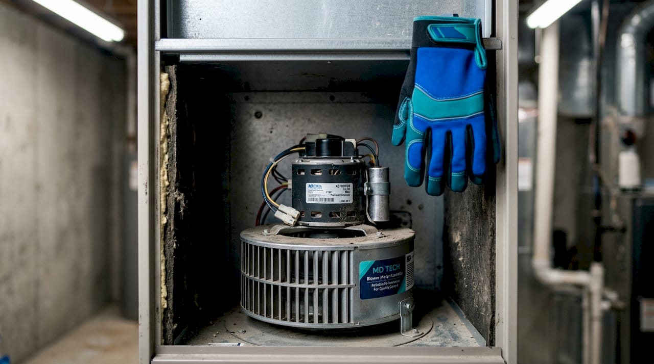 Blower motor mounted inside furnace cabinet