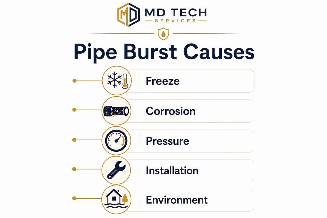 Infographic illustrating pipe burst causes