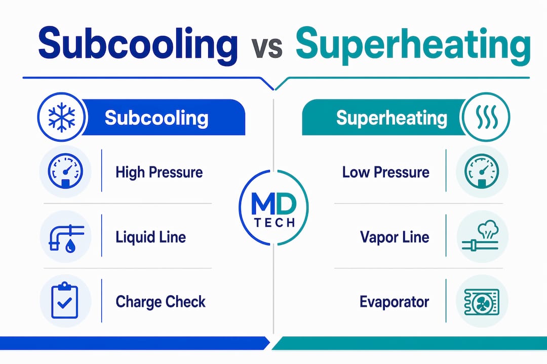 Infographic comparing subcooling and superheating basics