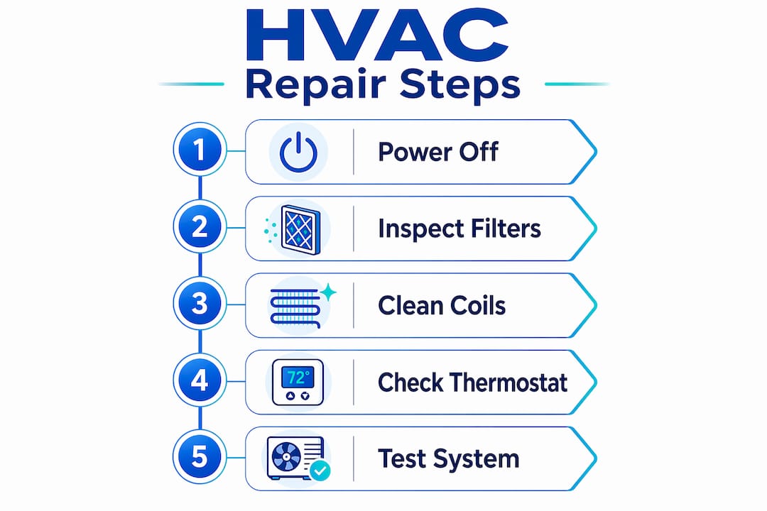 Infographic showing HVAC system repair steps checklist