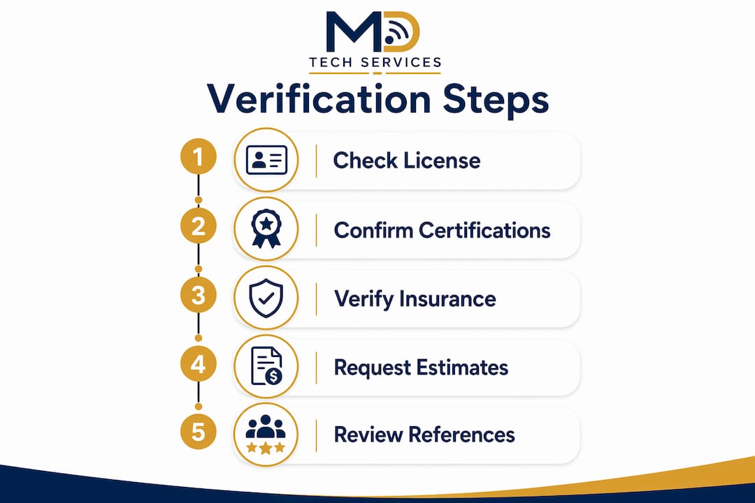 Infographic outlining steps to verify licensed technicians
