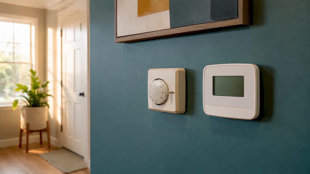 Mechanical and digital thermostats side by side