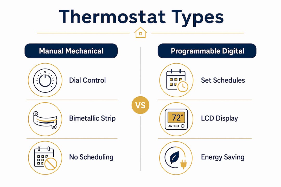 Infographic comparing manual mechanical and programmable digital thermostats
