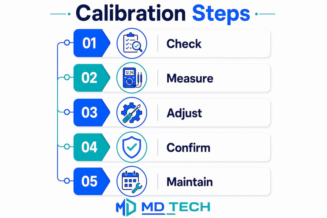 Infographic showing thermostat calibration steps