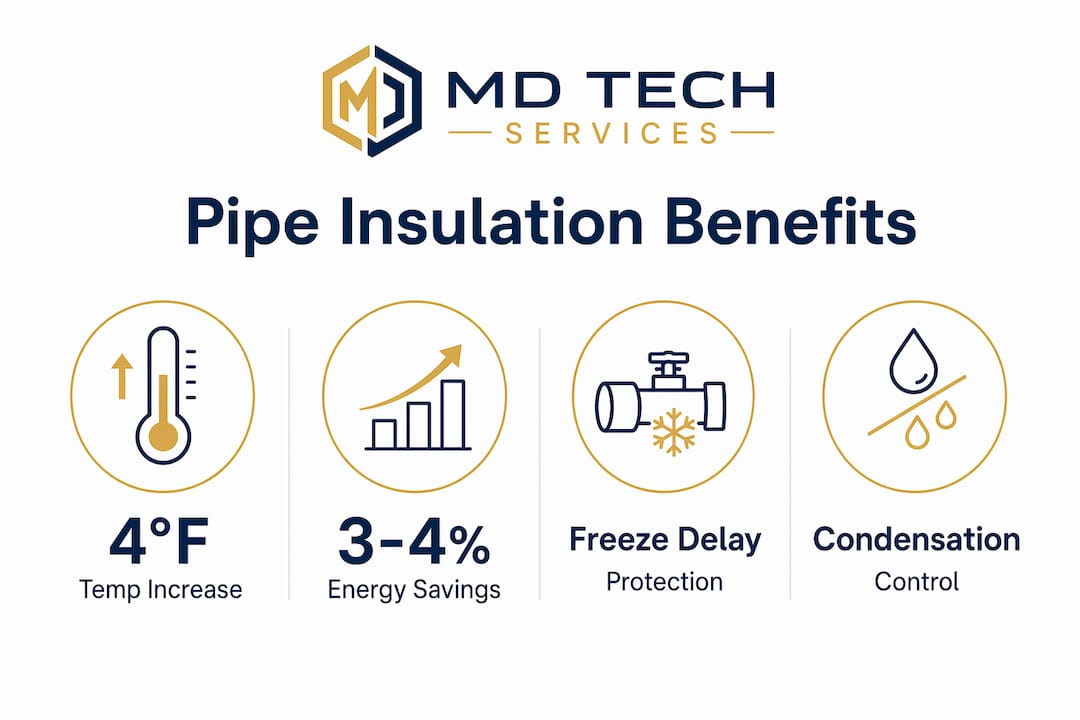 Infographic showing key benefits of pipe insulation
