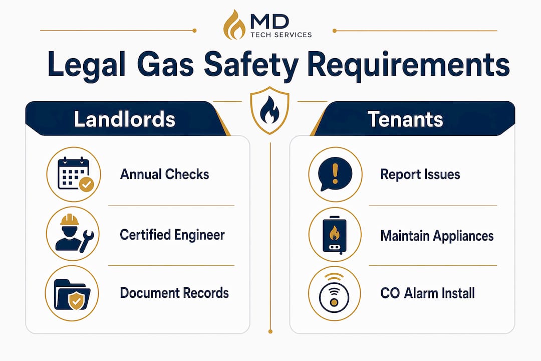 Infographic summarizing gas safety legal requirements