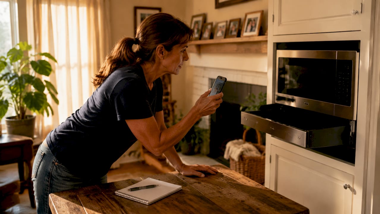 Homeowner photographing appliance label