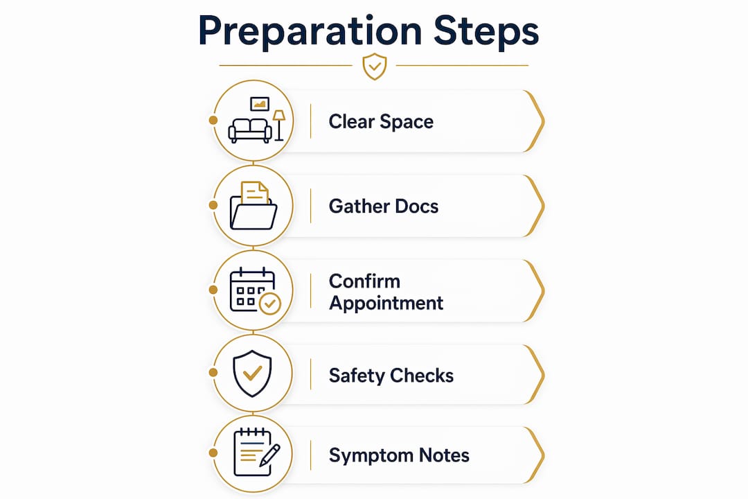Infographic showing preparation steps for technician visit