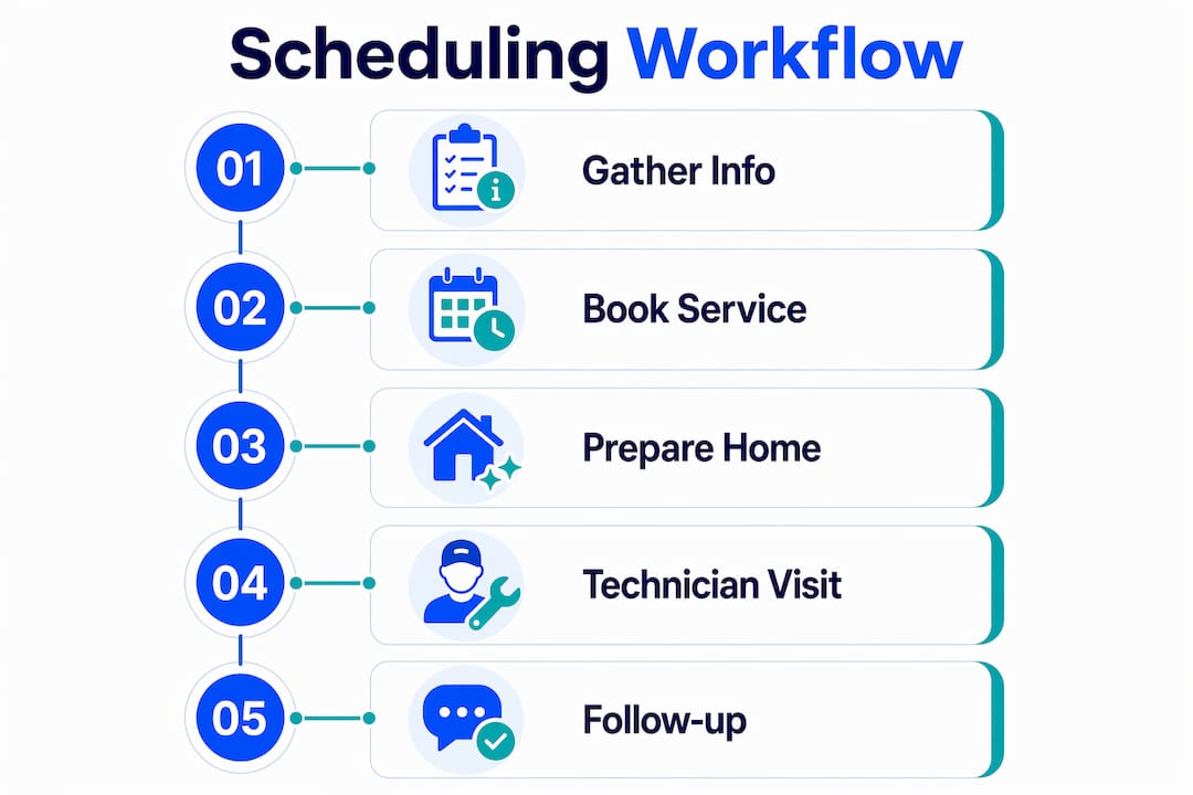 Infographic showing appliance service scheduling steps