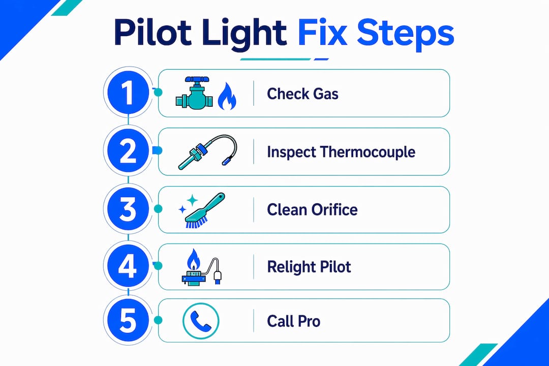 Infographic showing pilot light troubleshooting steps