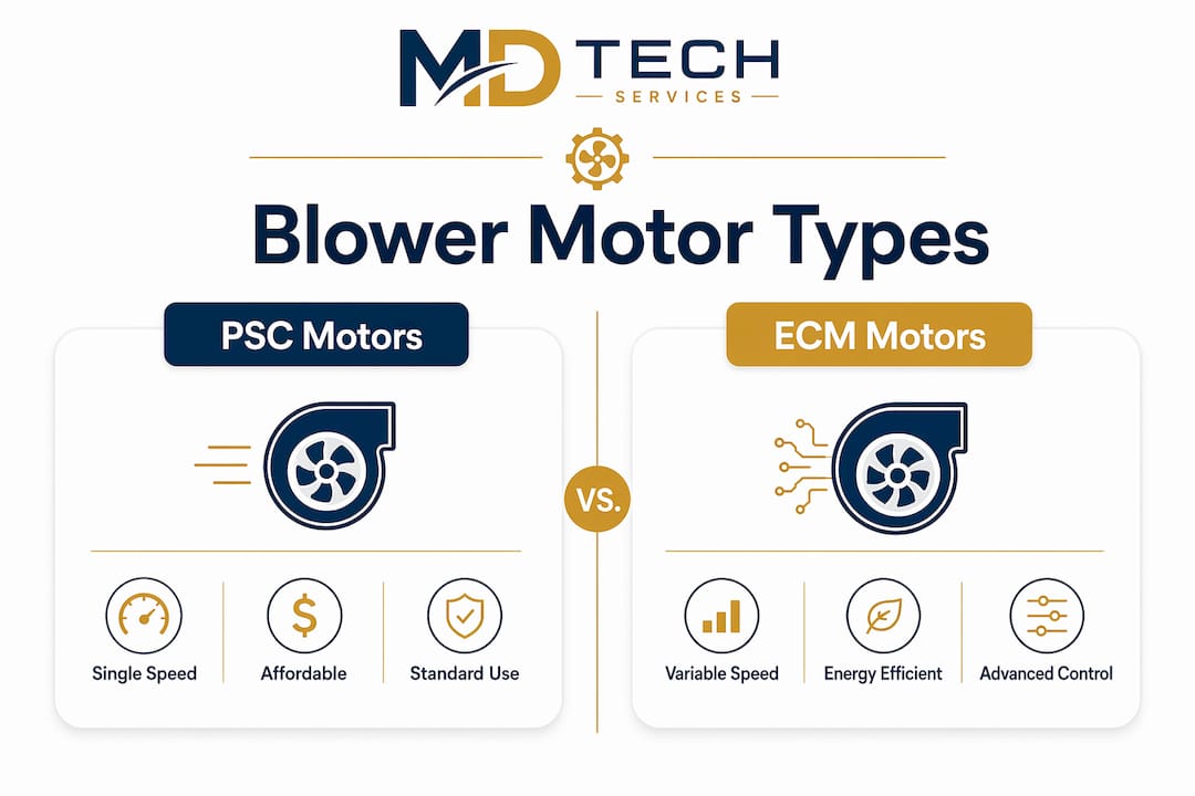 Infographic comparing PSC and ECM blower motors