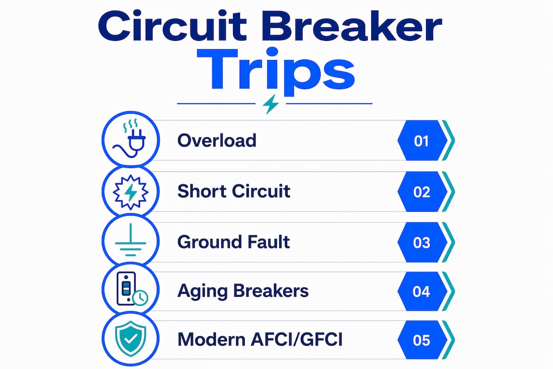 Infographic illustrating main causes of circuit breaker trips